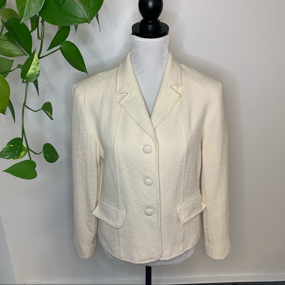 Pendleton Ivory Wool Blend Textured Button up Blazer.